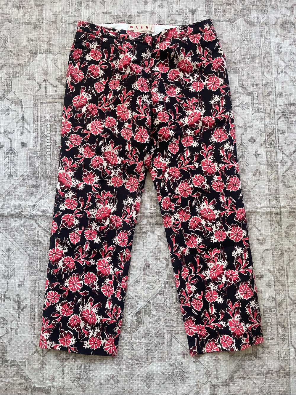 Marni Black and Pink Floral Crop Pants